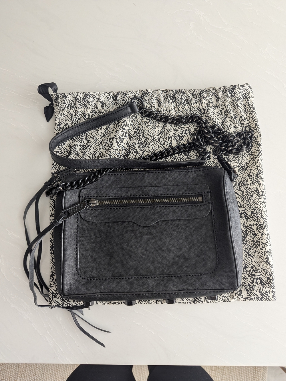 Rebecca Minkoff Black Leather Chain-Accent Crossbody